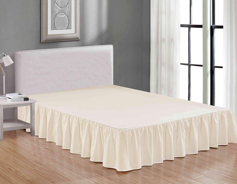 Sheets & Beyond Wrap Around Solid Microfiber Luxury Hotel Quality Fabric Bedroom Gathered Ruffled Bedding Bed Skirt 14 Inch Drop (Twin, Beige) - Image 1